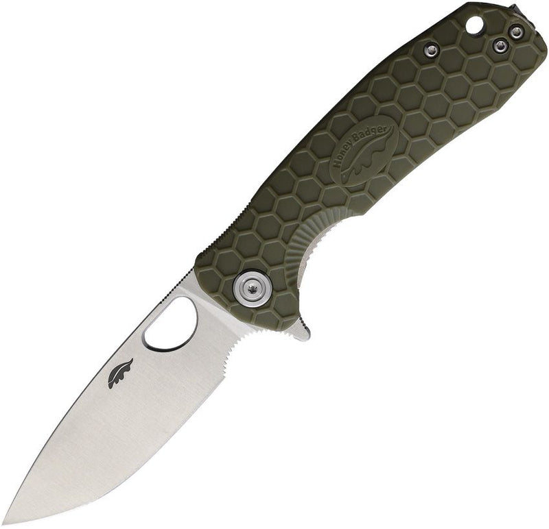 Honey Badger Knives Medium Linerlock Folding Knife 3.13" 8Cr13MoV Steel Drop Point Blade Green Textured GRN Handle 1013 -Honey Badger Knives - Survivor Hand Precision Knives & Outdoor Gear Store