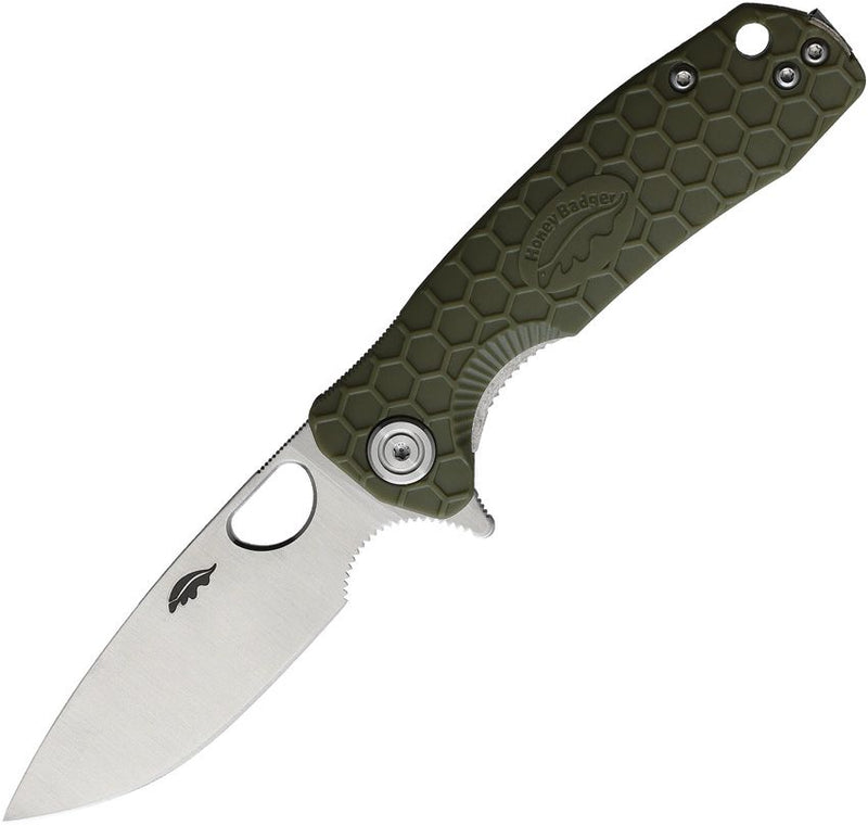 Honey Badger Knives Small Linerlock Folding Knife 2.75" 8Cr13MoV Steel Drop Point Blade Green Textured GRN Handle 1023 -Honey Badger Knives - Survivor Hand Precision Knives & Outdoor Gear Store