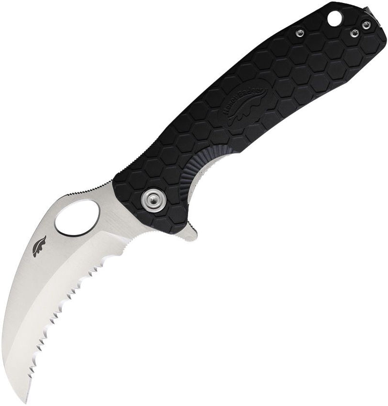 Honey Badger Knives Large Linerlock Folding Knife 3.38" Serrated 8Cr13MoV Steel Claw Blade Black Textured GRN Handle 1111 -Honey Badger Knives - Survivor Hand Precision Knives & Outdoor Gear Store