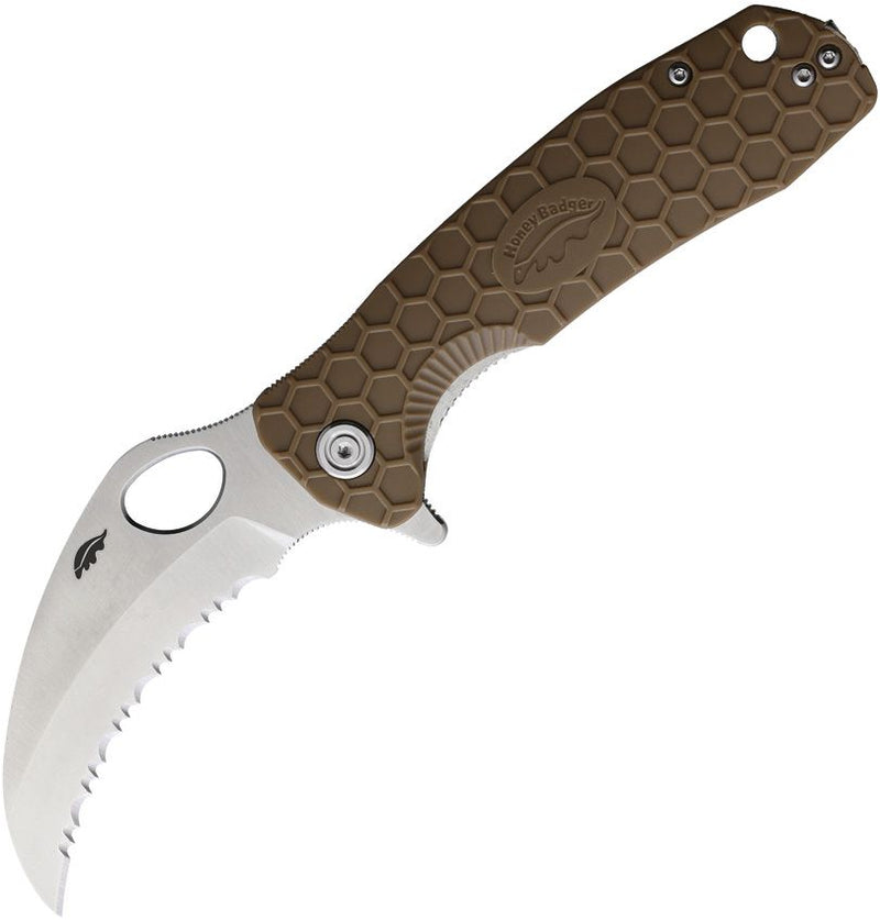 Honey Badger Knives Linerlock Folding Knife 3.38" 8Cr13MoV Steel Claw Blade Tan Textured GRN Handle 1112 -Honey Badger Knives - Survivor Hand Precision Knives & Outdoor Gear Store