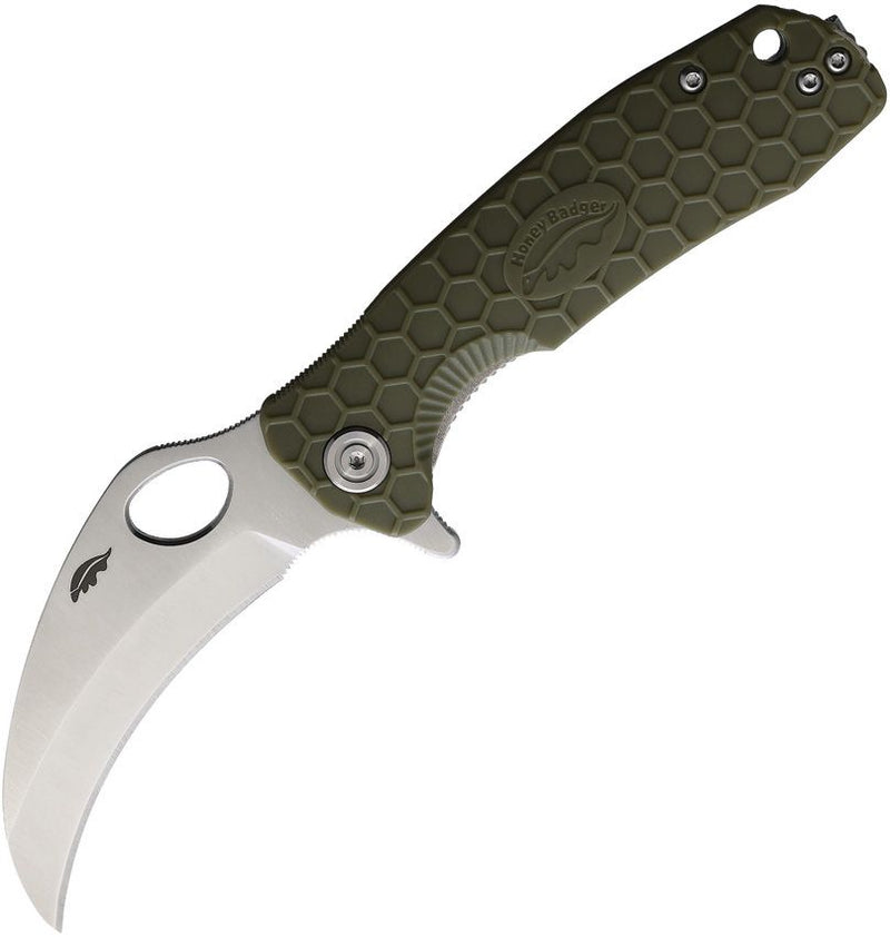 Honey Badger Knives Medium Liner Folding Knife 3" 8Cr13MoV Steel Claw Blade Green Textured GRN Handle 1123 -Honey Badger Knives - Survivor Hand Precision Knives & Outdoor Gear Store