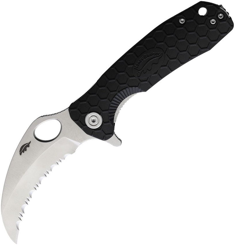 Honey Badger Knives Medium Liner Folding Knife 3" Serrated 8Cr13MoV Steel Claw Blade Black Textured GRN Handle 1131 -Honey Badger Knives - Survivor Hand Precision Knives & Outdoor Gear Store