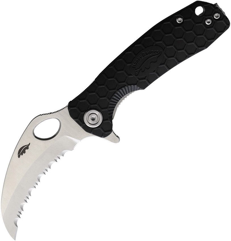 Honey Badger Knives Small Liner Folding Knife 2.75" Serrated 8Cr13MoV Steel Claw Blade Black Textured GRN Handle 1151 -Honey Badger Knives - Survivor Hand Precision Knives & Outdoor Gear Store