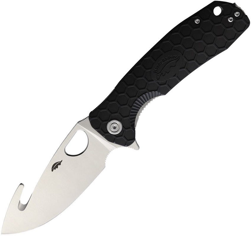 Honey Badger Knives Large Liner Folding Knife 3.75" 8Cr13MoV Steel Guthook Blade Black Textured GRN Handle 1251 -Honey Badger Knives - Survivor Hand Precision Knives & Outdoor Gear Store