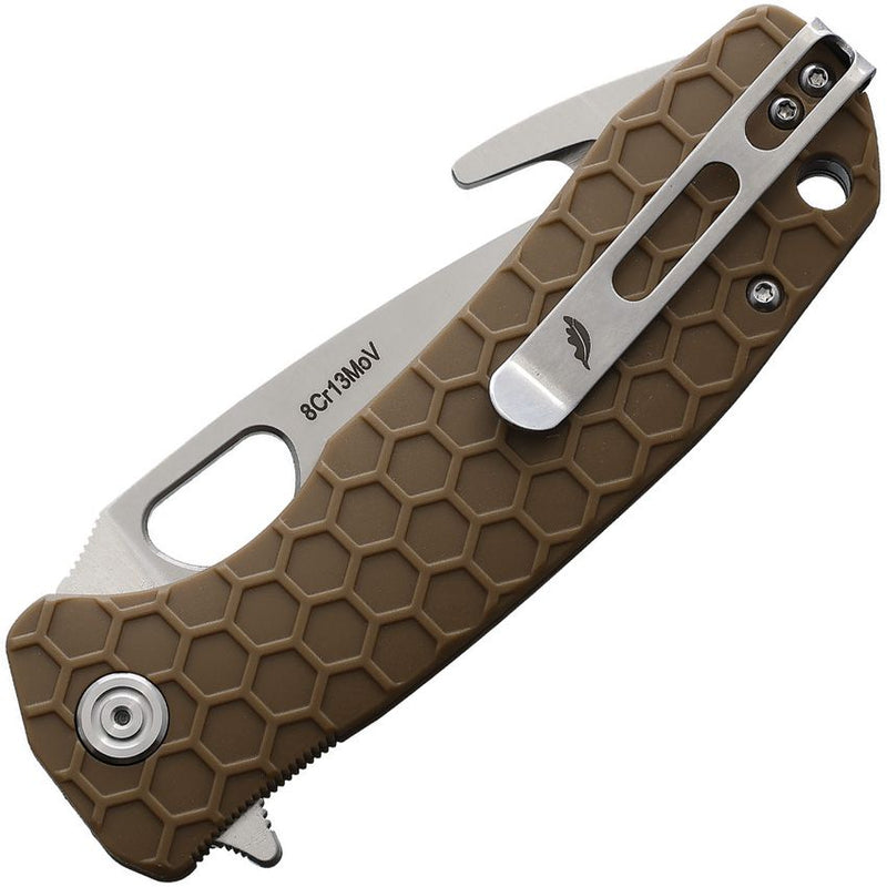 Honey Badger Knives Large Liner Folding Knife 3.75" 8Cr13MoV Steel Guthook Blade Tan Textured GRN Handle 1252 -Honey Badger Knives - Survivor Hand Precision Knives & Outdoor Gear Store