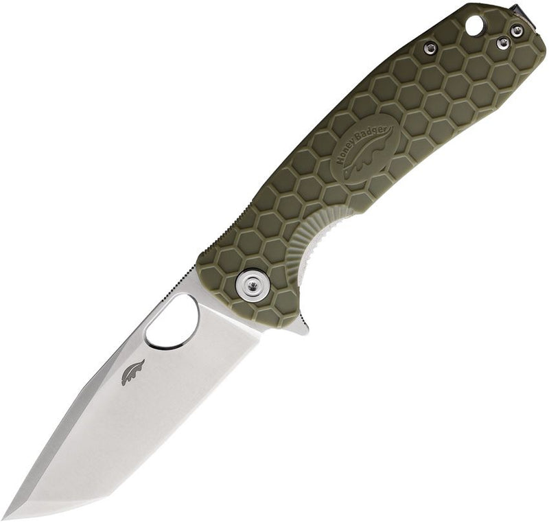 Honey Badger Knives Large Liner Folding Knife 3.63" 8Cr13MoV Steel Tanto Blade Green Textured Nylon Handle 1323 -Honey Badger Knives - Survivor Hand Precision Knives & Outdoor Gear Store