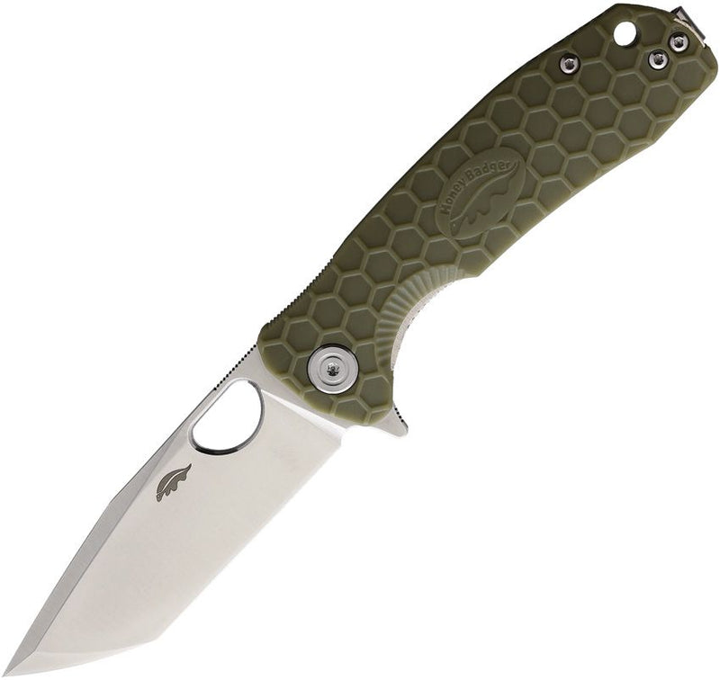 Honey Badger Knives Medium Liner Folding Knife 3.13" 8Cr13MoV Steel Tanto Blade Green Textured Nylon Handle 1333 -Honey Badger Knives - Survivor Hand Precision Knives & Outdoor Gear Store