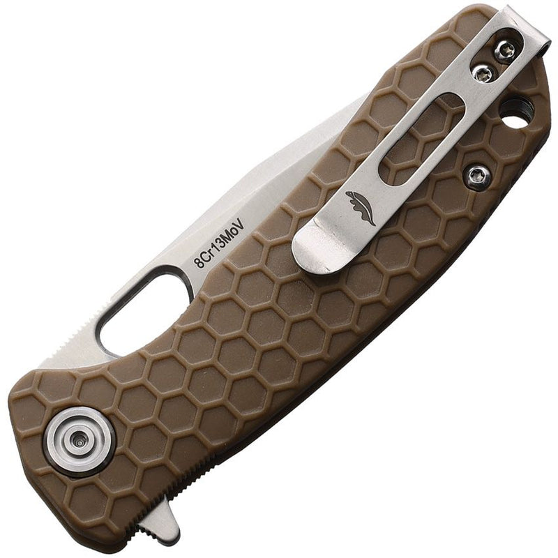 Honey Badger Knives Small Liner Folding Knife 2.75" 8CR13MoV Steel Tanto Blade Tan Sculpted GRN Handle 1342 -Honey Badger Knives - Survivor Hand Precision Knives & Outdoor Gear Store