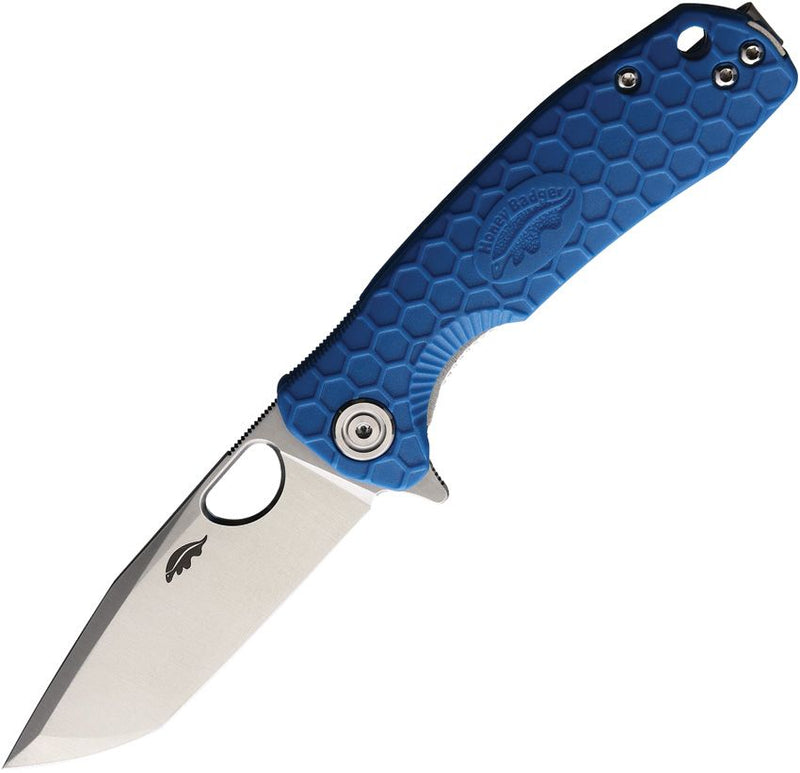 Honey Badger Knives Small Liner Folding Knife 2.75" 8CR13MoV Steel Tanto Blade Blue Sculpted GRN Handle 1344 -Honey Badger Knives - Survivor Hand Precision Knives & Outdoor Gear Store