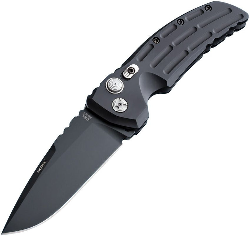 Hogue Ex-A01 Button Lock Folding Automatic Knife 3.5" 154CM Steel Drop Point Blade Black Aluminum Handle 34110 -Hogue - Survivor Hand Precision Knives & Outdoor Gear Store