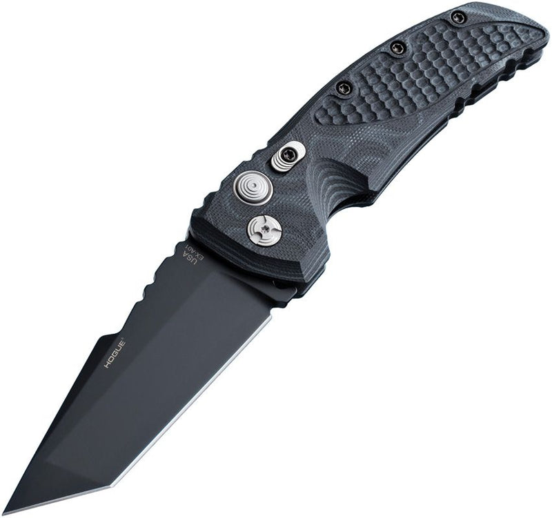 Hogue Ex-A01 Button Lock Folding Automatic Knife 3.5" 154CM Steel Tanto Blade Black G10 G-Mascus Handle 34129 -Hogue - Survivor Hand Precision Knives & Outdoor Gear Store