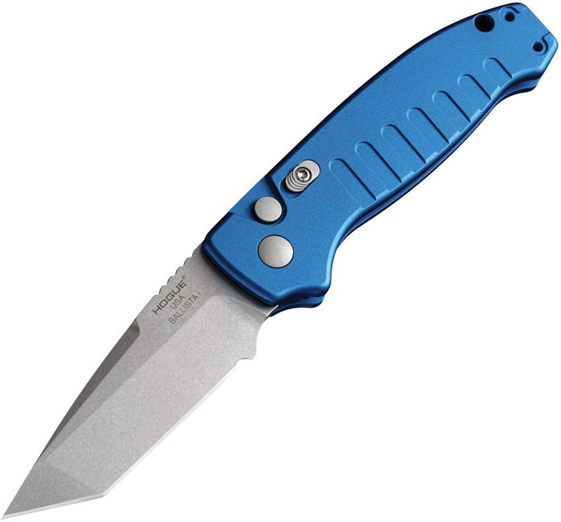 Hogue Ballista Button Lock Folding Automatic Knife 3.5" 154CM Steel Tanto Blade Blue Anodized Aluminum Handle 64123 -Hogue - Survivor Hand Precision Knives & Outdoor Gear Store