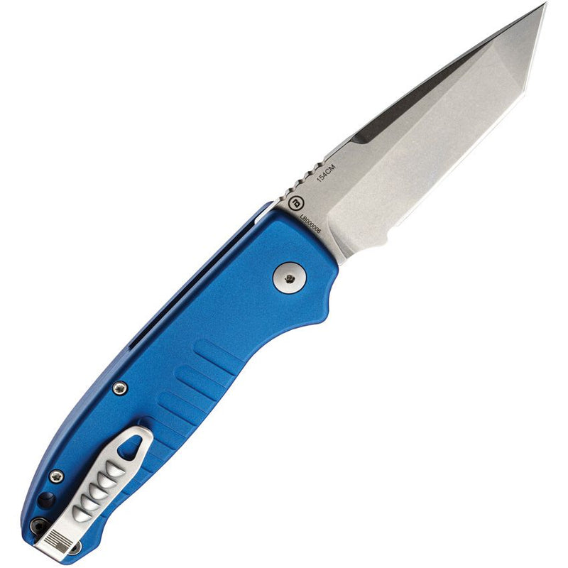 Hogue Ballista Button Lock Folding Automatic Knife 3.5" 154CM Steel Tanto Blade Blue Anodized Aluminum Handle 64123 -Hogue - Survivor Hand Precision Knives & Outdoor Gear Store