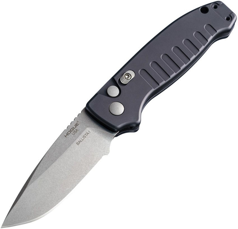 Hogue Ballista I Button Lock Folding Automatic Knife 3.5" 154CM Steel Drop Point Blade Black Aluminum Handle 64136 -Hogue - Survivor Hand Precision Knives & Outdoor Gear Store