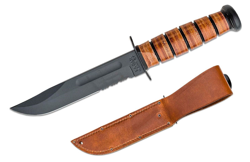 KA-BAR USMC Fighting Fixed Knife 7" 1095 Steel Blade Stacked Leather / Carbon Handle 1218 -Ka-Bar - Survivor Hand Precision Knives & Outdoor Gear Store