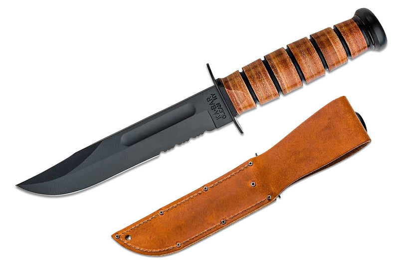 KA-BAR Army Fighting Fixed Knife 7" 1095 Steel Blade Stacked Leather / Carbon Handle 1219 -Ka-Bar - Survivor Hand Precision Knives & Outdoor Gear Store