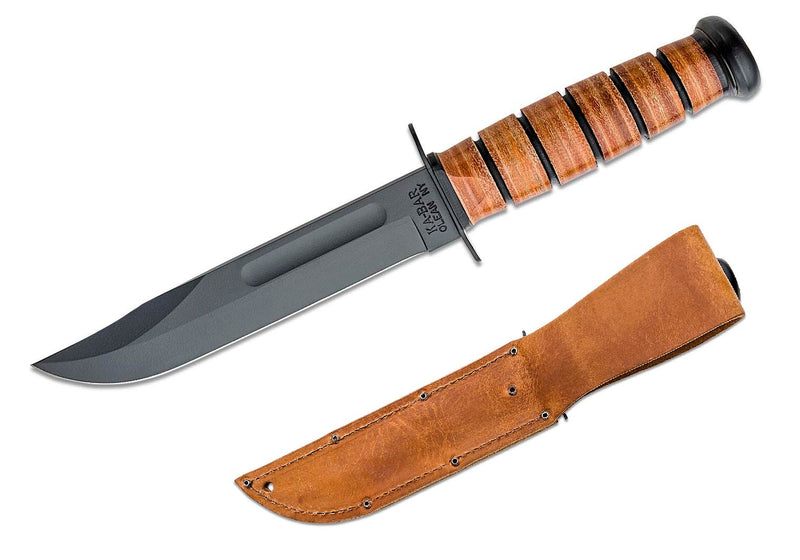 KA-BAR Army Fighting Fixed Knife 7" 1095 Steel Blade Stacked Leather / Carbon Handle 1220 -Ka-Bar - Survivor Hand Precision Knives & Outdoor Gear Store