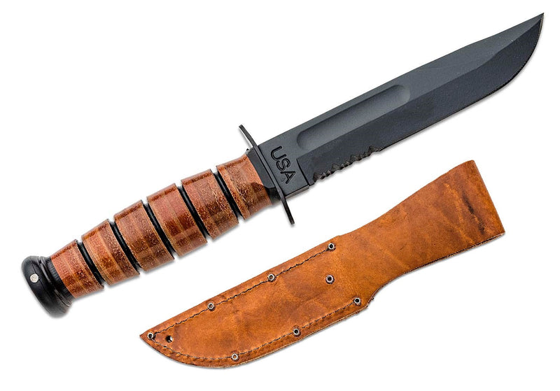 KA-BAR Short Fixed Knife 5.25" 1095 Steel Blade Stacked Leather / Carbon Steel Handle 1261 -Ka-Bar - Survivor Hand Precision Knives & Outdoor Gear Store