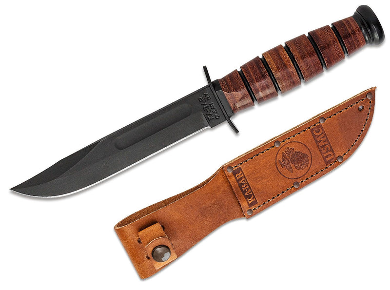 KA-BAR Short USMC Fixed Knife 5.25" 1095HC Steel Blade Stacked Leather / Carbon Steel Handle 1250 -Ka-Bar - Survivor Hand Precision Knives & Outdoor Gear Store