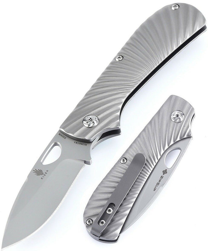 Kizer Cutlery Zipslip Folding Knife 2.88" Satin S35VN Drop Point Blade Sculpted titanium Handle 3507 -Kizer Cutlery - Survivor Hand Precision Knives & Outdoor Gear Store