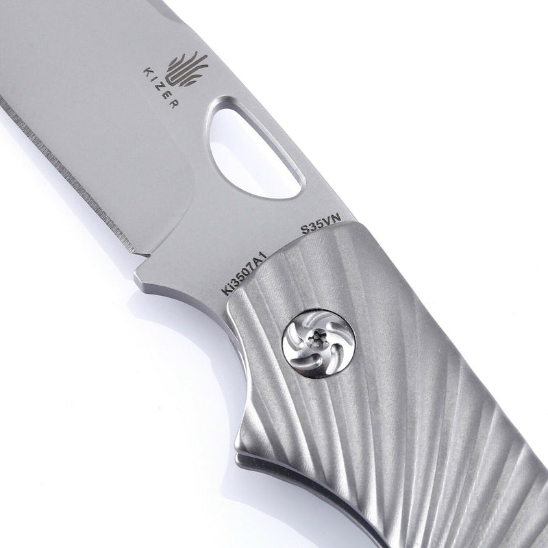 Kizer Cutlery Zipslip Folding Knife 2.88" Satin S35VN Drop Point Blade Sculpted titanium Handle 3507 -Kizer Cutlery - Survivor Hand Precision Knives & Outdoor Gear Store