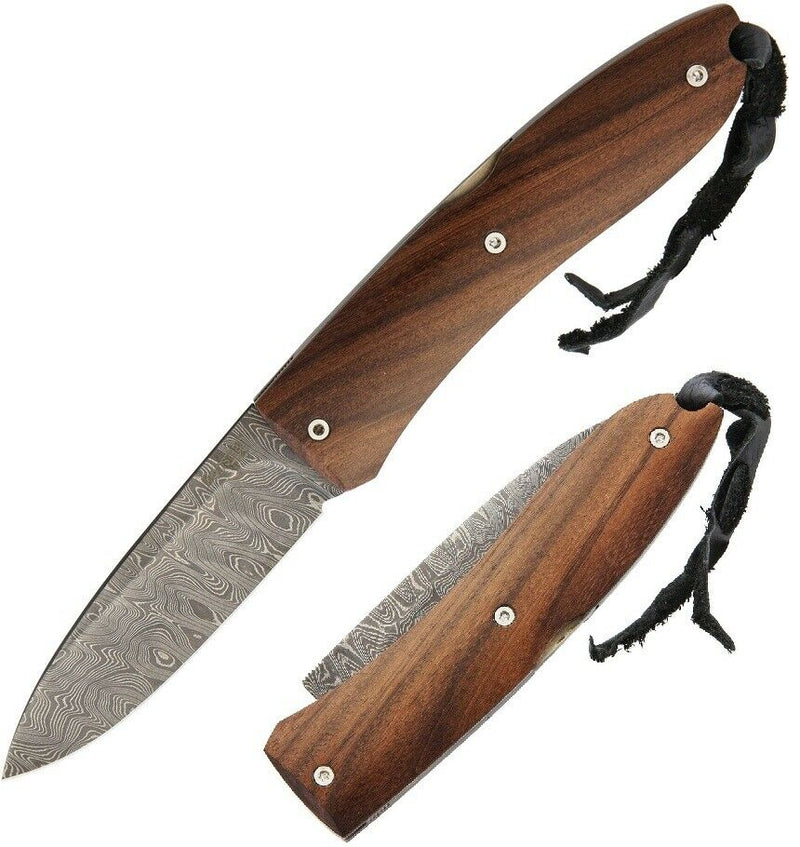 LionSTEEL Opera Folding Knife 2.75" Damascus Blade Brown Santos Wood Handle 8800DST -LionSTEEL - Survivor Hand Precision Knives & Outdoor Gear Store