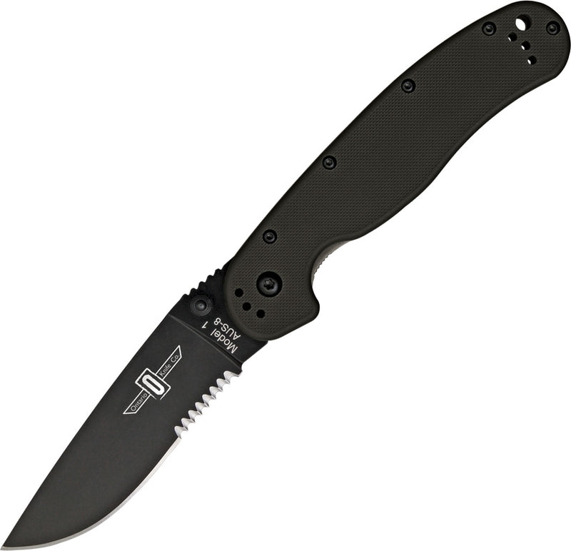 Ontario RAT1 Linerlock Folding Knife Serrated AUS8 Blade Black Nylon Handle 8847 -Ontario - Survivor Hand Precision Knives & Outdoor Gear Store