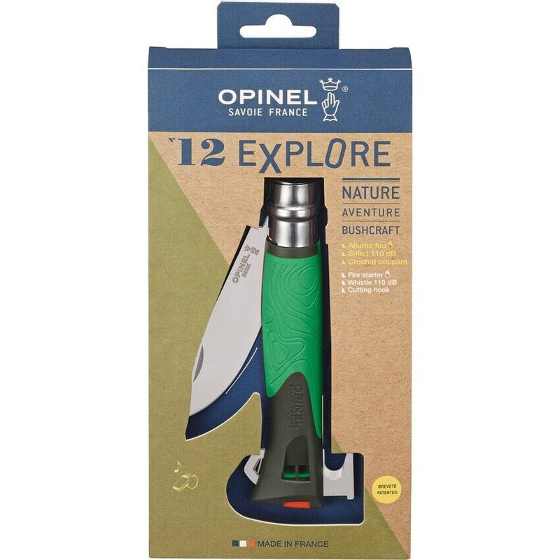 Opinel N°12 Explore Folding Knife 4" 12C27 Steel Blade Green/Gray Polymer Handle 01899 -Opinel - Survivor Hand Precision Knives & Outdoor Gear Store