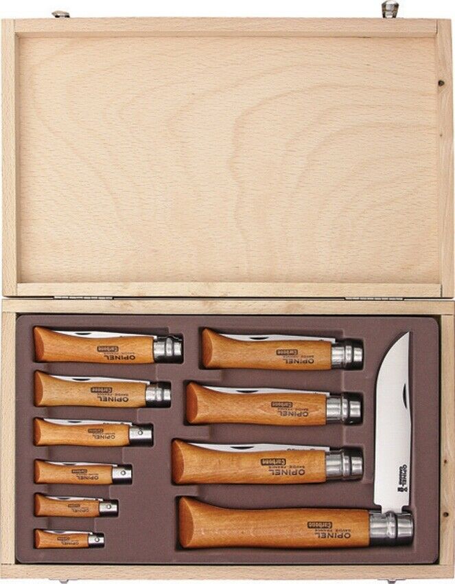 Opinel Ten Piece Set Folding Knife Carbon Steel Blade Beech Wood Handle 83102 -Opinel - Survivor Hand Precision Knives & Outdoor Gear Store