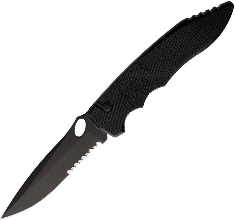 Piranha Knives Predator Tactical Folding Automatic Knife 4" Part Serrated CPM S30V Steel Blade Black Aluminum Handle CP10BKTS -Piranha Knives - Survivor Hand Precision Knives & Outdoor Gear Store