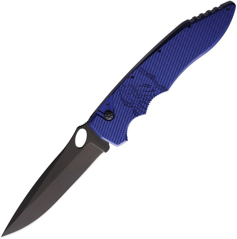 Piranha Knives Predator Button Lock Folding Automatic Knife 4" CPM S30V Steel Blade Blue Textured Aluminum Handle CP10BT -Piranha Knives - Survivor Hand Precision Knives & Outdoor Gear Store