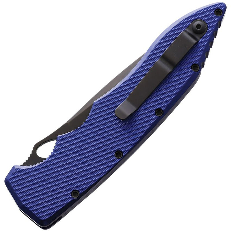 Piranha Knives Predator Button Lock Folding Automatic Knife 4" CPM S30V Steel Blade Blue Textured Aluminum Handle CP10BT -Piranha Knives - Survivor Hand Precision Knives & Outdoor Gear Store