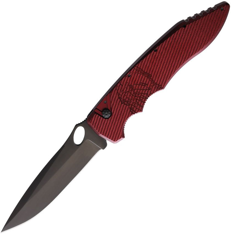 Piranha Knives Predator Button Lock Folding Automatic Knife 4" CPM S30V Steel Blade Red Textured Aluminum Handle CP10RT -Piranha Knives - Survivor Hand Precision Knives & Outdoor Gear Store