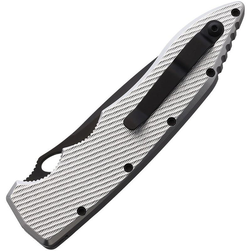 Piranha Knives Predator Button Lock Folding Automatic Knife 4" CPM S30V Steel Blade Silver Textured Aluminum Handle CP10ST -Piranha Knives - Survivor Hand Precision Knives & Outdoor Gear Store