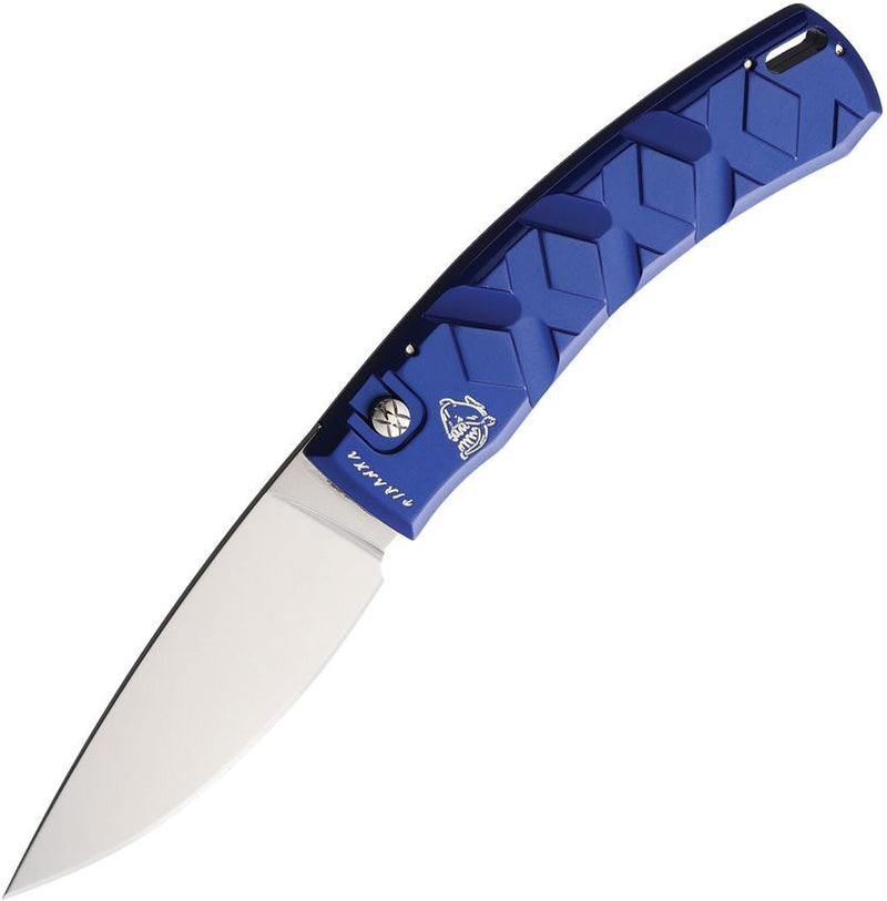 Piranha Knives X Button Lock Folding Automatic Knife 3.25" 154CM Steel Blade Blue Aluminum Handle CP14B -Piranha Knives - Survivor Hand Precision Knives & Outdoor Gear Store