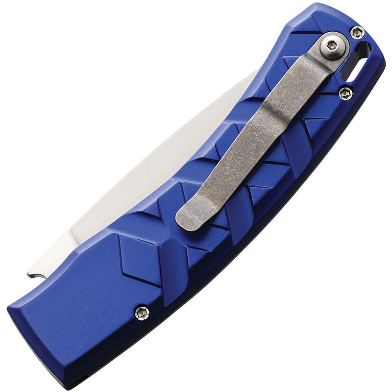 Piranha Knives X Button Lock Folding Automatic Knife 3.25" 154CM Steel Blade Blue Aluminum Handle CP14B -Piranha Knives - Survivor Hand Precision Knives & Outdoor Gear Store