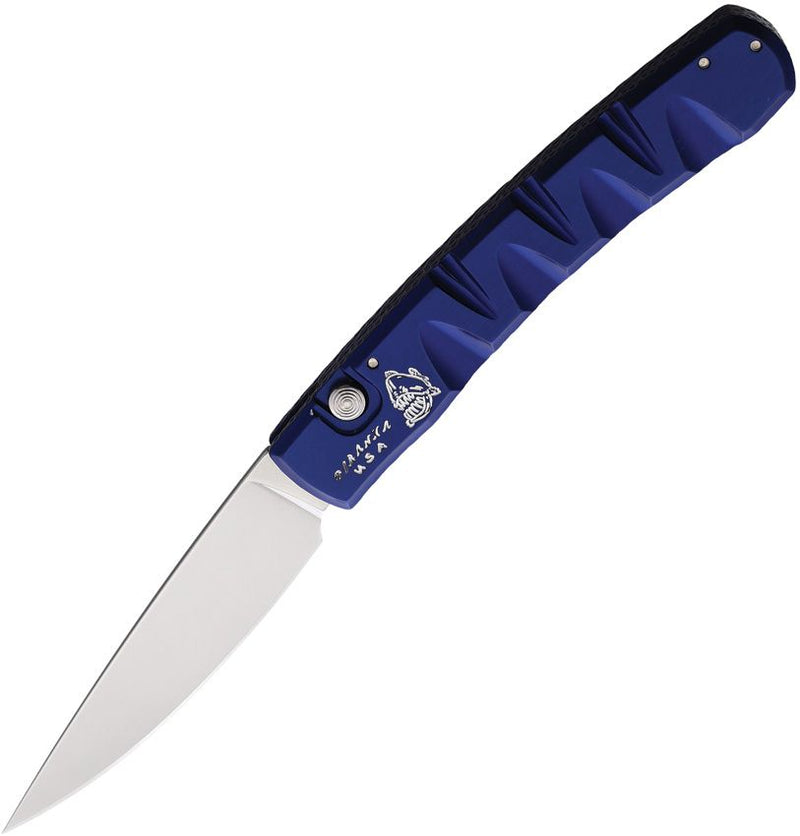 Piranha Knives Virus Button Lock Folding Automatic Knife 3.25" CPM S30V Steel Blade Blue Sculpted Aluminum Handle CP15B -Piranha Knives - Survivor Hand Precision Knives & Outdoor Gear Store