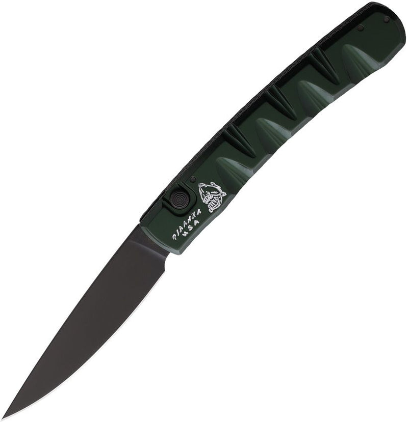 Piranha Knives Pocket Button Lock Folding Automatic Knife 3.25" 154CM Steel Blade Green Anodized Aluminum Handle CP15GT -Piranha Knives - Survivor Hand Precision Knives & Outdoor Gear Store