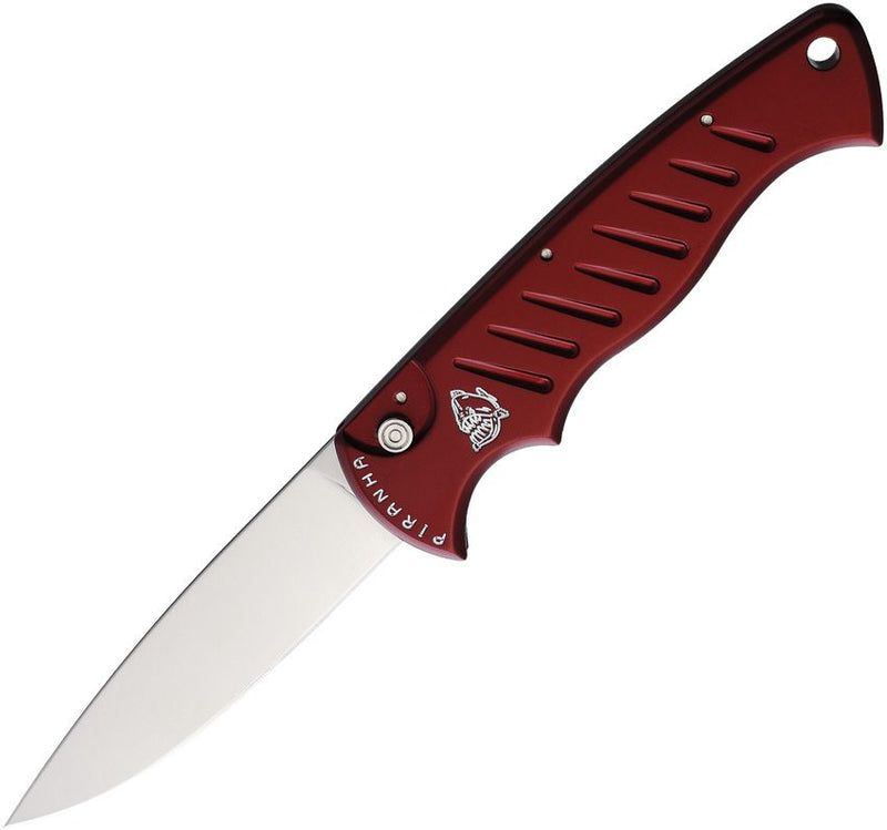 Piranha Knives Pocket Button Lock Folding Automatic Knife 3.25" 154CM Steel Blade Red Aluminum Handle P1R -Piranha Knives - Survivor Hand Precision Knives & Outdoor Gear Store