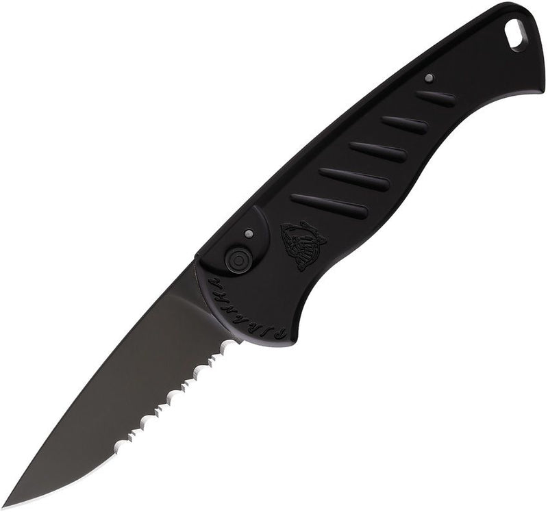 Piranha Knives Fingerling Tactical Folding Automatic Knife 2.5" Black Oxide Coated Serrated 154CM Steel Blade Aluminum Handle CP2BKTS -Piranha Knives - Survivor Hand Precision Knives & Outdoor Gear Store