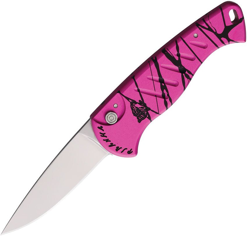 Piranha Knives Fingerling Button Lock Folding Automatic Knife 2.5" 154CM Steel Blade Pink Anodized Aluminum Handle CP2PK -Piranha Knives - Survivor Hand Precision Knives & Outdoor Gear Store