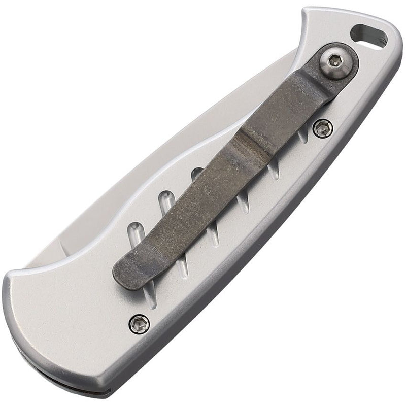 Piranha Knives Fingerling Button Lock Folding Automatic Knife 2.5" 154CM Steel Blade Silver Aluminum Handle CP2S -Piranha Knives - Survivor Hand Precision Knives & Outdoor Gear Store