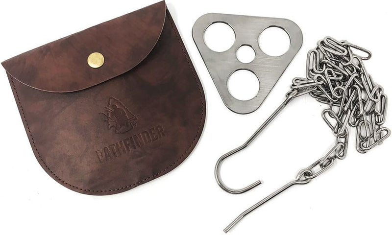 Pathfinder Tripod Plate Kit Stainless Chain With Locking Pin/Hanging Hook & Leather Pouch H061 -Pathfinder - Survivor Hand Precision Knives & Outdoor Gear Store