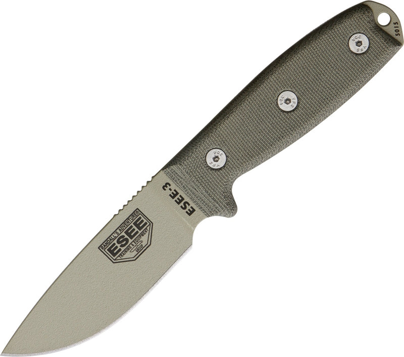 ESEE Model 3 Fixed Knife 3.75" 1095HC Steel Full Tang Blade Tan Micarta Handle -ESEE - Survivor Hand Precision Knives & Outdoor Gear Store