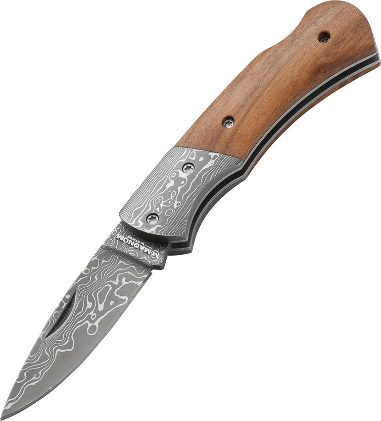 Boker Magnum Mistress Folding Knife 2.25" Damascus Steel Blade Olive Wood Handle -Boker - Survivor Hand Precision Knives & Outdoor Gear Store