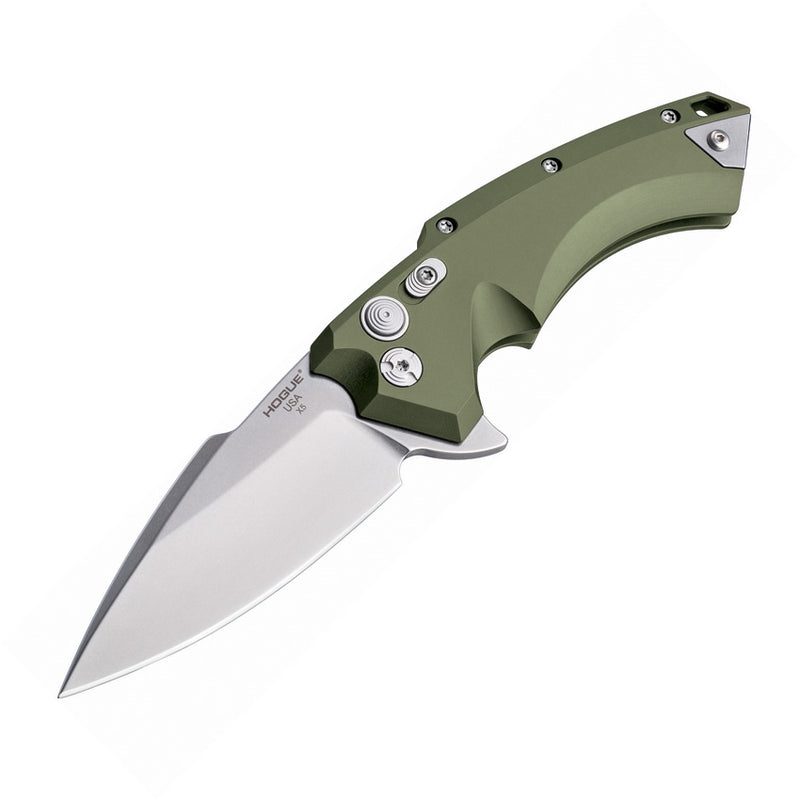 Hogue X5 Button Lock Folding Knife 3.5" CPM-154 Steel Blade OD Green Aluminum Handle 34571 -Hogue - Survivor Hand Precision Knives & Outdoor Gear Store