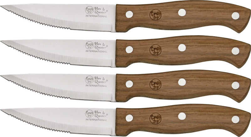 Hen & Rooster Four Piece Jumbo Steak Kitchen Knife 4.25" Set Part Serrated Stainless Blades Wood Handles I030 -Hen & Rooster - Survivor Hand Precision Knives & Outdoor Gear Store