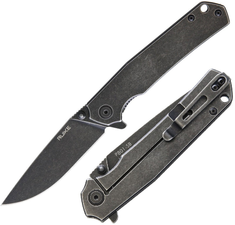 RUIKE P801 Framelock Folding Knife 3.5" 14C28N Sandvik Steel Blade Black Stainless Handle P801SB -RUIKE - Survivor Hand Precision Knives & Outdoor Gear Store