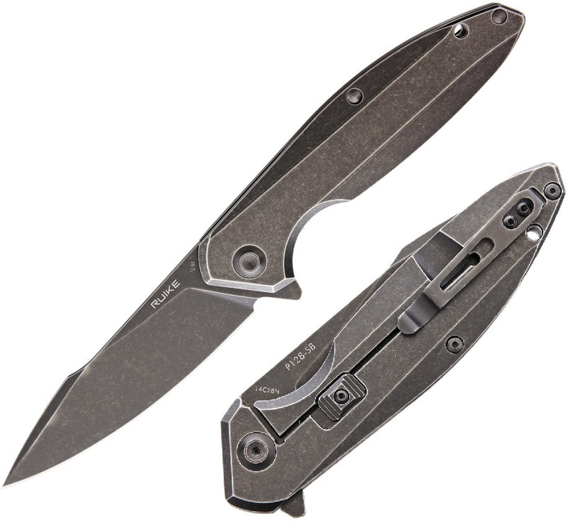 RUIKE P128 Beta Plus Folding Knife 4" Sandvik 14C28N Steel Drop Point Blade 3Cr13 Stainless Handle P128SB -RUIKE - Survivor Hand Precision Knives & Outdoor Gear Store