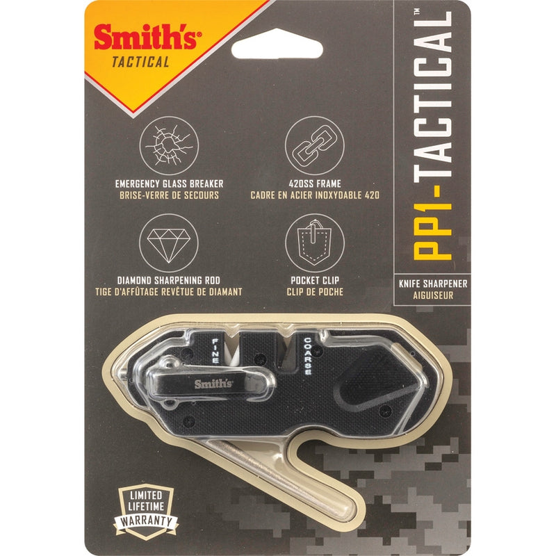 Smith's Sharpeners PP1 Tactical Sharpener Stainless Frame Glass Breaker Black 50979 -Smith´s Sharpeners - Survivor Hand Precision Knives & Outdoor Gear Store